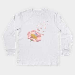 Aesthetic Pink Petals and Butterflies Kids Long Sleeve T-Shirt